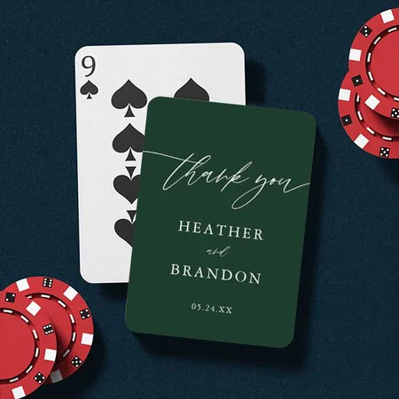 Emerald Green Elegant Wedding Thank You Favor Customized Photo Printed Playing Cards