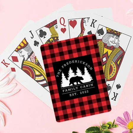 Buffalo Plaid Bear Forest Design Customized Photo Printed Playing Cards