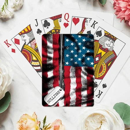 USA Flag Design with Name Customized Photo Printed Playing Cards