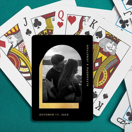 Simple Arch | Modern Black and Gold with Photo Customized Photo Printed Playing Cards