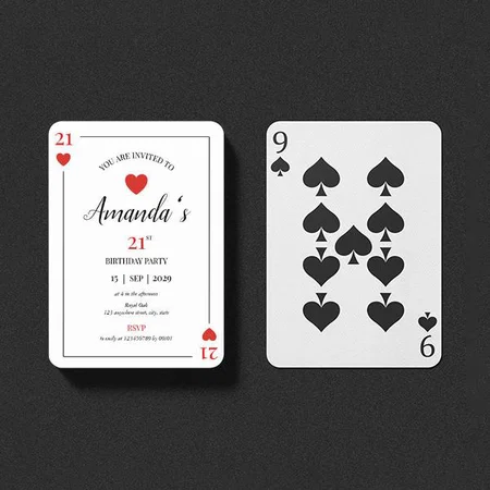 Hearts Playing Card 21st Birthday Customized Photo Printed Playing Cards