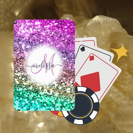 Colorful Glitter Monogram Customized Photo Printed Playing Cards
