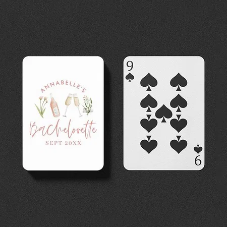 Pink Floral Modern Pink Girly Bachelorette Party Customized Photo Printed Playing Cards
