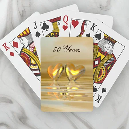 Golden Anniversary Hearts Design Customized Photo Printed Playing Cards