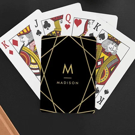 Modern Gold Geometric Pattern on Black Design Customized Photo Printed Playing Cards