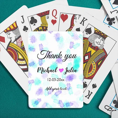 Simple Minimal Thank You Couple Name & Date Customized Photo Printed Playing Cards