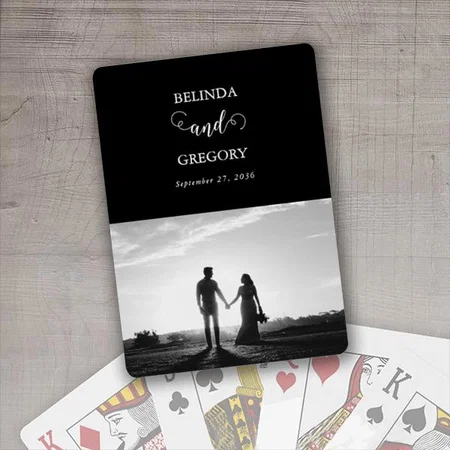 Modern Black & White Script Couple Photo Customized Photo Printed Playing Cards