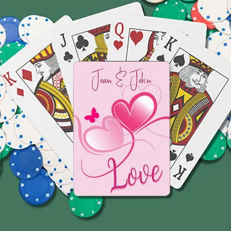 Love Pretty Pink Hearts With Butterfly Customized Photo Printed Playing Cards