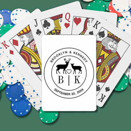 Deer Monogram Rustic Country Wedding Couple Customized Photo Printed Playing Cards