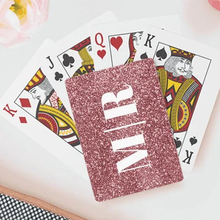 Pink Glitter with Name Customized Photo Printed Playing Cards