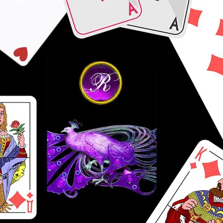 Peacock in Purple Monogram Customized Photo Printed Playing Cards