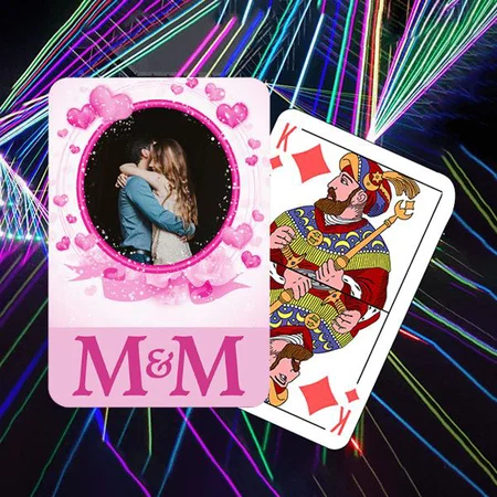 Photo Monogram Hearts Pink Wedding Customized Photo Printed Playing Cards