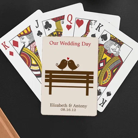 Love Birds on Park Bench Wedding Customized Photo Printed Playing Cards