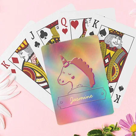 Holographic 3D Unicorn Customized Photo Printed Playing Cards