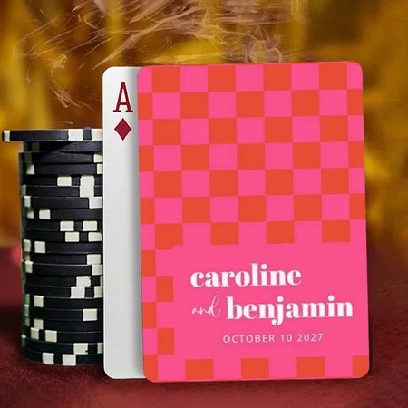 Bold Pink and Red Checkerboard Customized Photo Printed Playing Cards