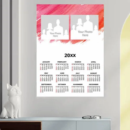 Pink Watercolor Design Customized Photo Printed Poster Calendar