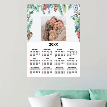 Green Floral Design Customized Photo Printed Poster Calendar
