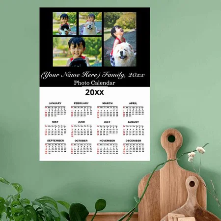 Modern Balck Photo Collage Customized Photo Printed Poster Calendar