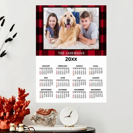 Red Buffalo Plaid Pattern Design Customized Photo Printed Poster Calendar