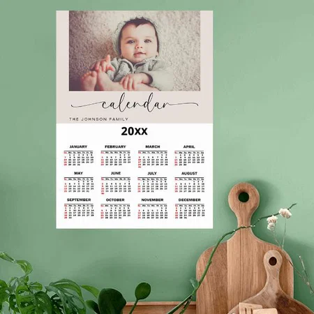 Modern Pastel Pink Cute Baby Photo Customized Photo Printed Poster Calendar