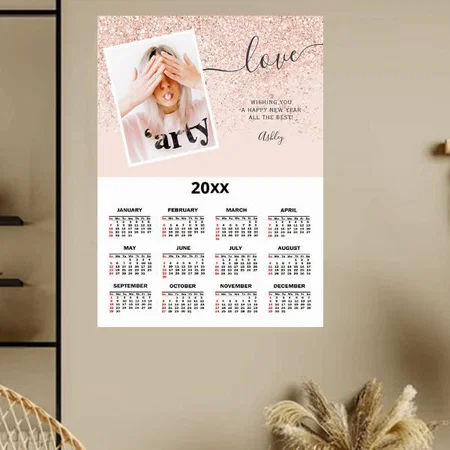 Modern Holographic Glitter Marble Photo Customized Photo Printed Poster Calendar