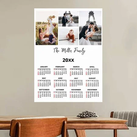Minimalist Multiphoto Collage Customized Photo Printed Poster Calendar
