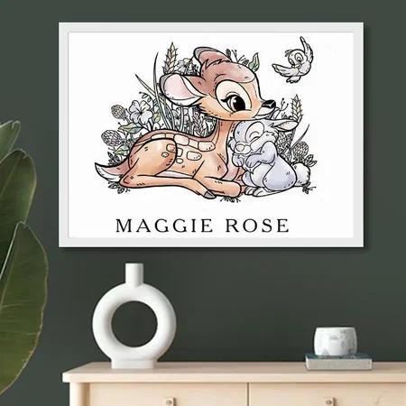 Woodland Watercolor Cute Animals Design Customized Photo Printed Horizontal Landscape Poster