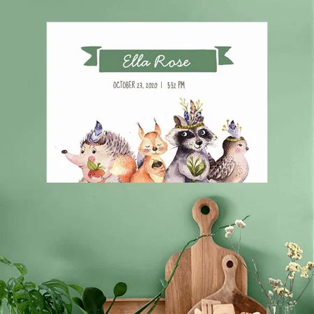 Woodland Animals Wall Art Design Customized Photo Printed Horizontal Landscape Poster