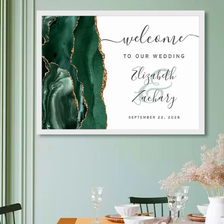 Green Gold Wedding Welcome Design Customized Photo Printed Horizontal Landscape Poster