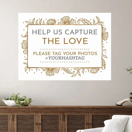 Gold Floral Frame Design Customized Photo Printed Horizontal Landscape Poster