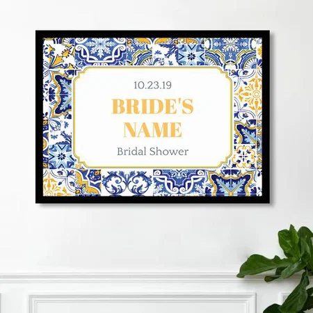 Vintage Blue Floral Pattern Design Customized Photo Printed Horizontal Landscape Poster