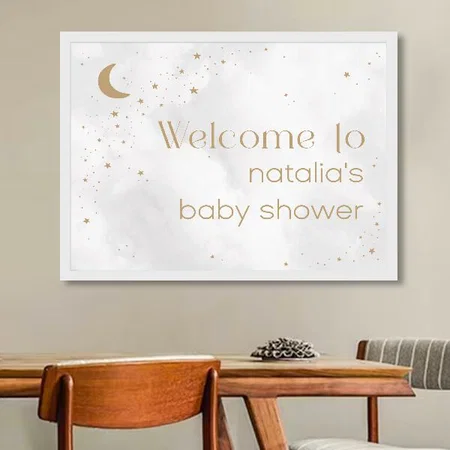 Gold Moon And Star Design Customized Photo Printed Horizontal Landscape Poster