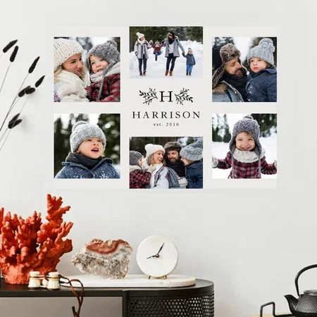 Family Name 6 Photo Collage Design Customized Photo Printed Horizontal Landscape Poster