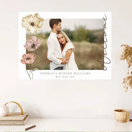 Watercolor Flower Photo Frame Design Customized Photo Printed Horizontal Landscape Poster