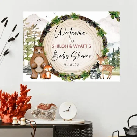 Woodland Animal Wood Slice Customized Photo Printed Horizontal Landscape Poster