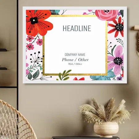 Floral Gold Frame Design Customized Photo Printed Horizontal Landscape Poster