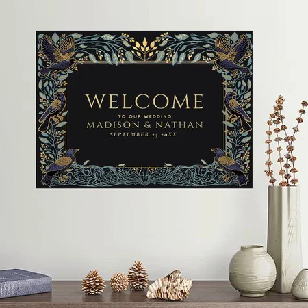 Floral Wedding Welcome Design Customized Photo Printed Horizontal Landscape Poster