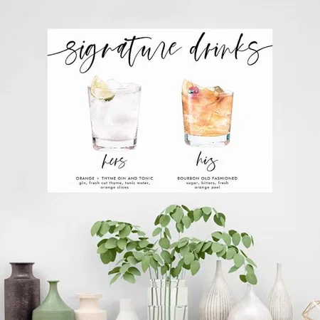 Modern Signature Drinks Wedding Design Customized Photo Printed Horizontal Landscape Poster