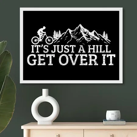 Modern Black White Mountain Biker Design Customized Photo Printed Horizontal Landscape Poster