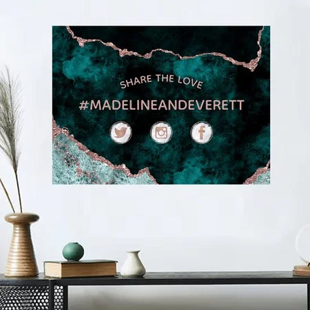 Peacock Green & Rose Gold Customized Photo Printed Horizontal Landscape Poster