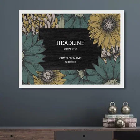 Rustic Green Floral Design Customized Photo Printed Horizontal Landscape Poster