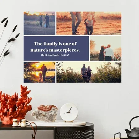 Modern Family  5 Photos Collage Design Customized Photo Printed Horizontal Landscape Poster