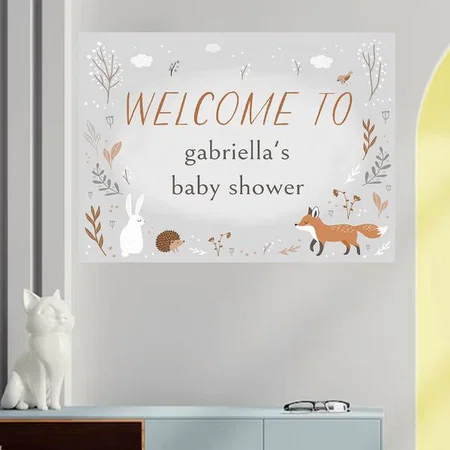 Modern Baby Shower Animal Pattern Customized Photo Printed Horizontal Landscape Poster