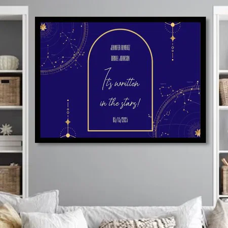 Navy Blue Gold Wedding Day Customized Photo Printed Horizontal Landscape Poster
