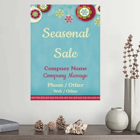 Modern Blue And Red Christmas Snowflake Design Customized Photo Printed Vertical Portrait Poster