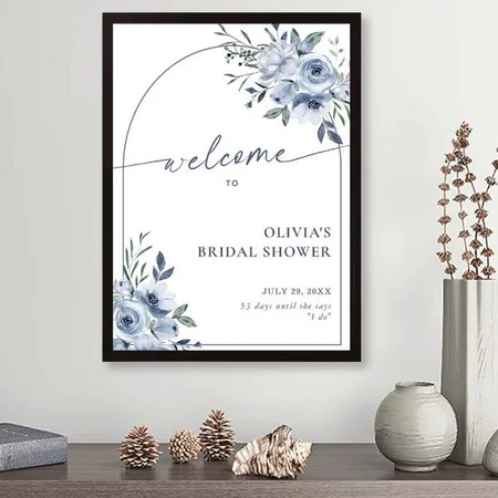 Dusty Blue Bridal Shower Floral Arch Customized Photo Printed Vertical Portrait Poster