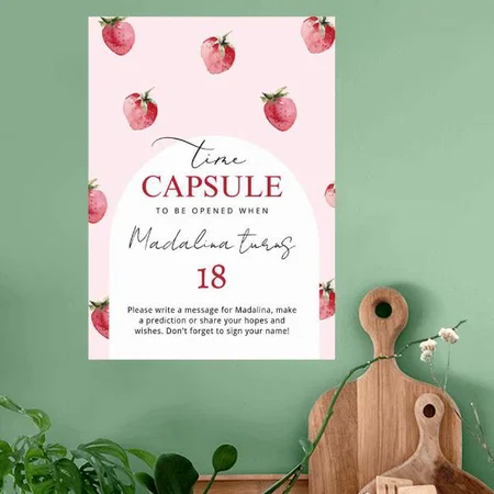 Strawberry Pattern Birthday Design Customized Photo Printed Vertical Portrait Poster