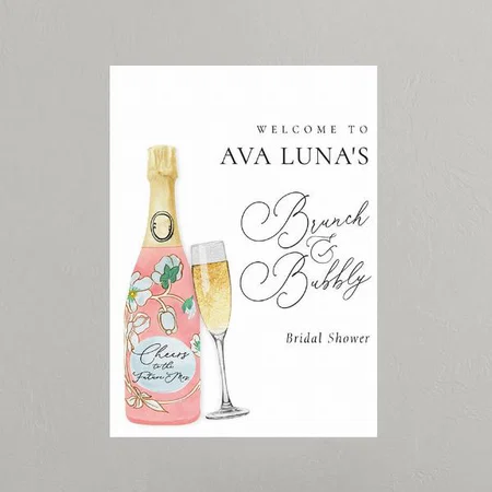 Champagne Bridal Shower Design Customized Photo Printed Vertical Portrait Poster