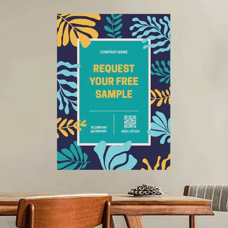 Modern Blue Yellow Vector Leaf Art Design Customized Photo Printed Vertical Portrait Poster