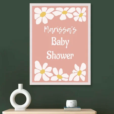 Modern Pink White Floral Pattern Design Customized Photo Printed Vertical Portrait Poster